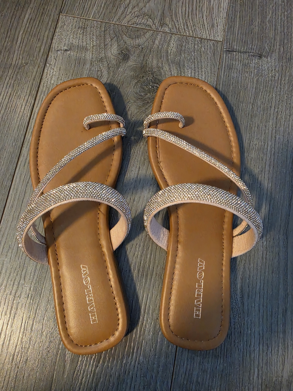 Women's Tan Sandals with Sparkle Straps